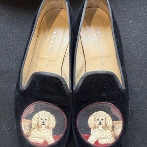 Stubbs & Wootton Black Velvet Loafers with Dog Embroidery